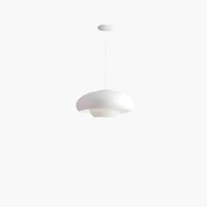 Modern pendant light fixture with a smooth, white dome-shaped shade.