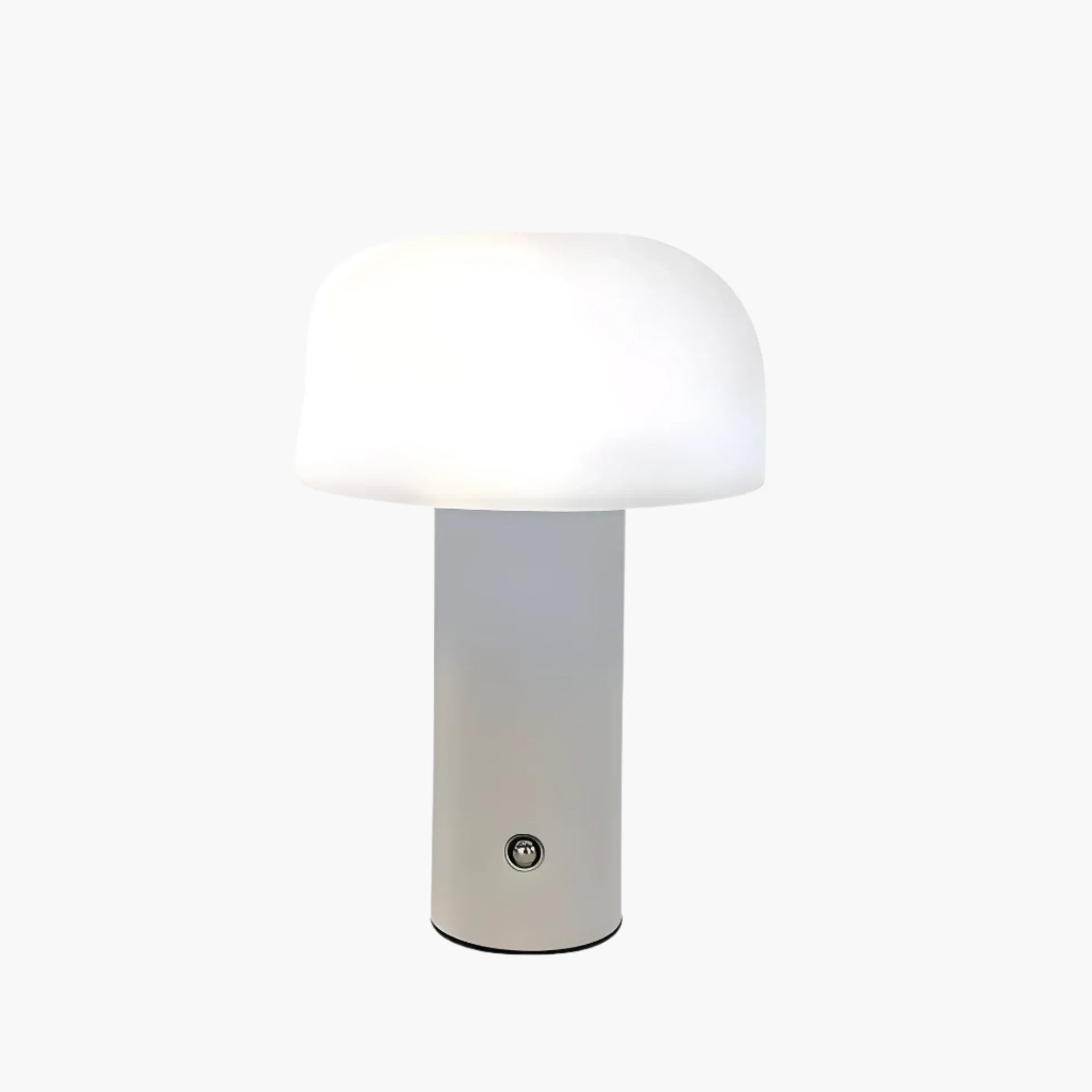 Modern table lamp with a cylindrical base and rounded white shade.